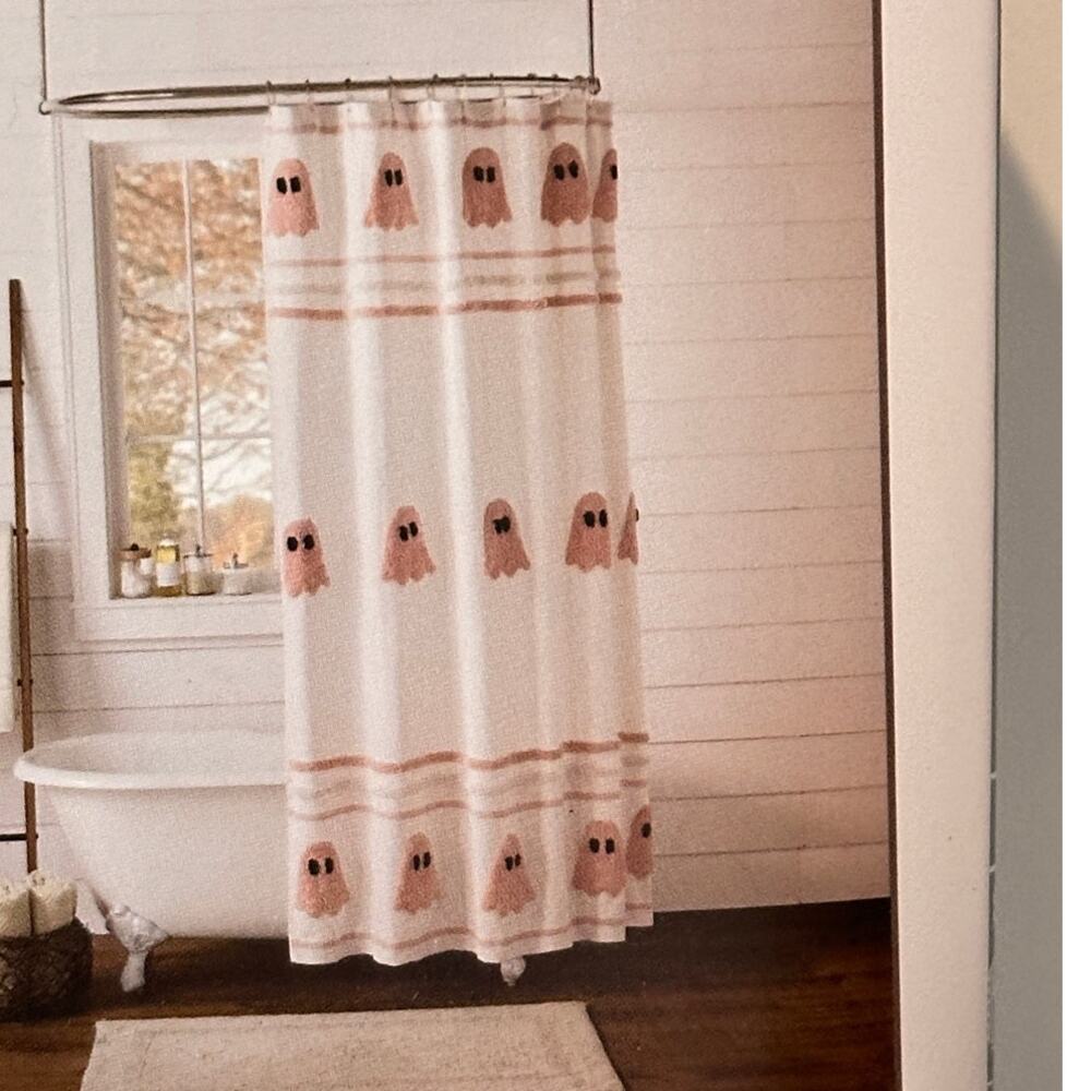 NWT Farmhouse Rachel Ashwell Pink Ghost Shower Curtain